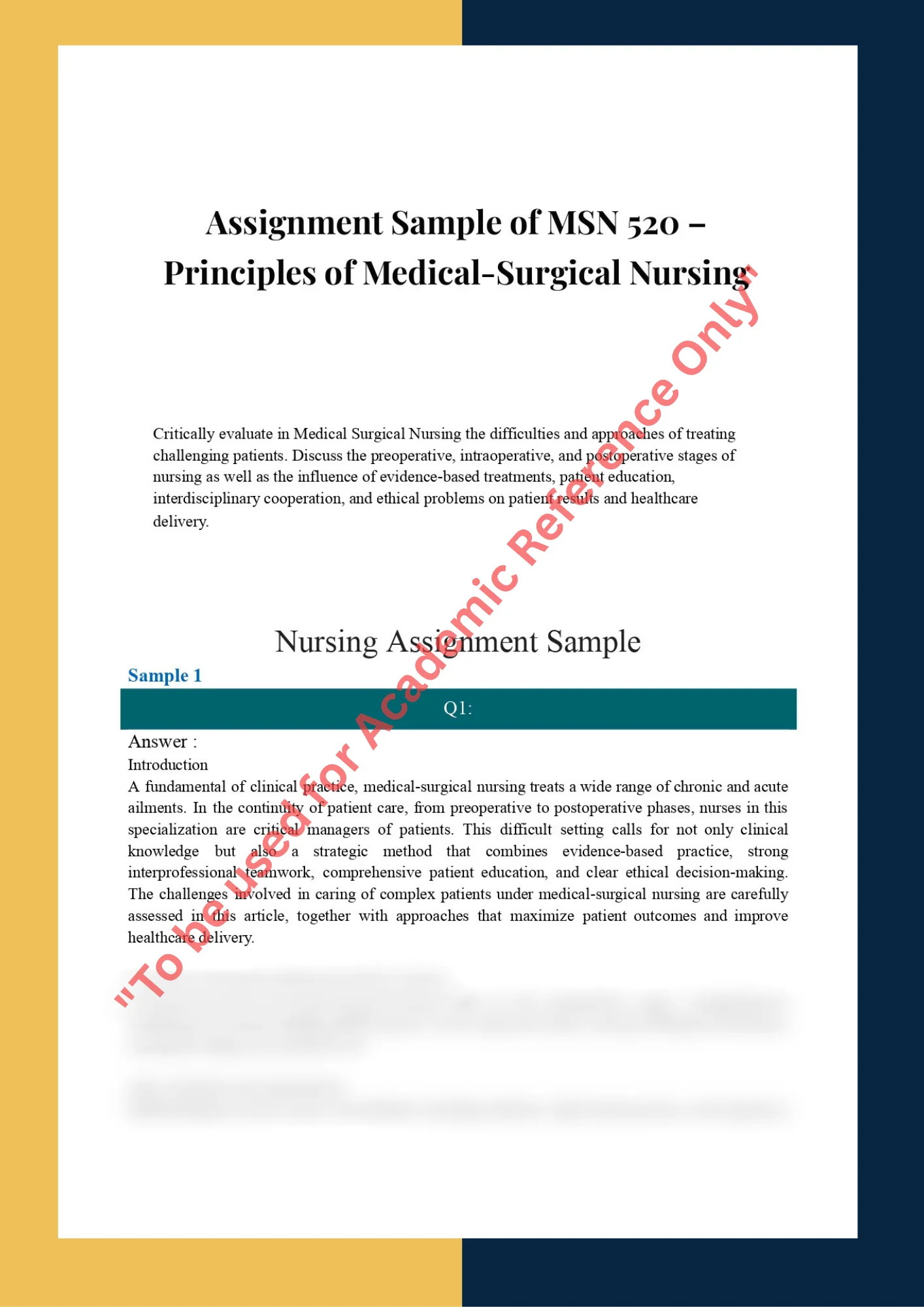 Assignment Sample of MSN 520 – Principles of Medical-Surgical Nursing 0